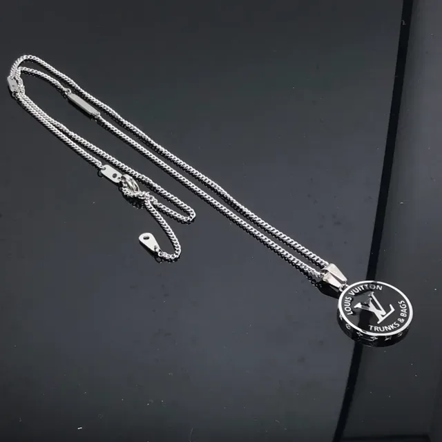 Louis Vuitton Engraved Monogram Black Enamel Pendant Necklace 2