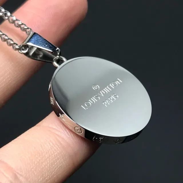 Louis Vuitton Engraved Monogram Black Enamel Pendant Necklace 3