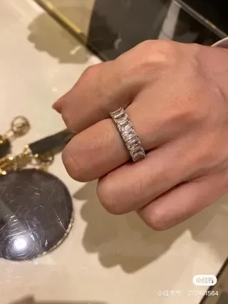 Louis Vuitton Eternity Silver Transparent Band Baguette-Cut Stones Ring 9