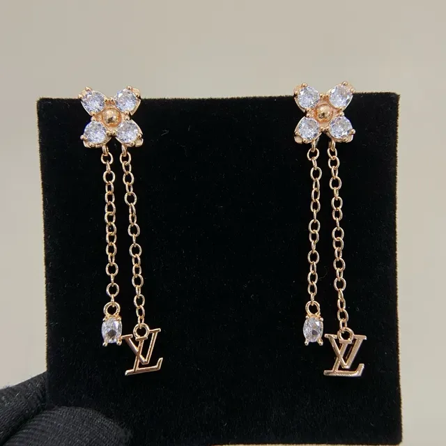 Louis Vuitton Floral Crystal Chain Drop Earrings 2