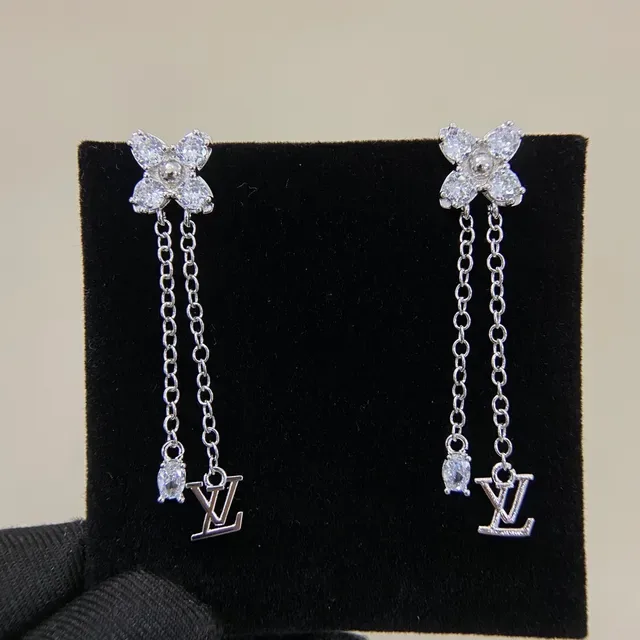 Louis Vuitton Floral Crystal Chain Drop Earrings 4