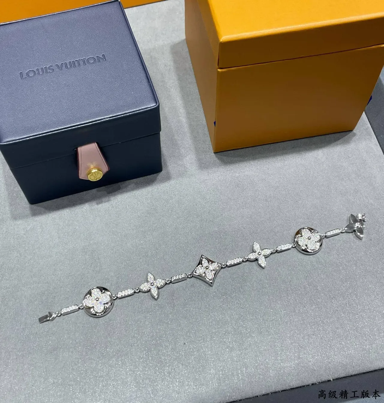 Louis Vuitton Floral Pavé Crystal Bracelet Gold Silver Links Mixed Metal Bracelet 2