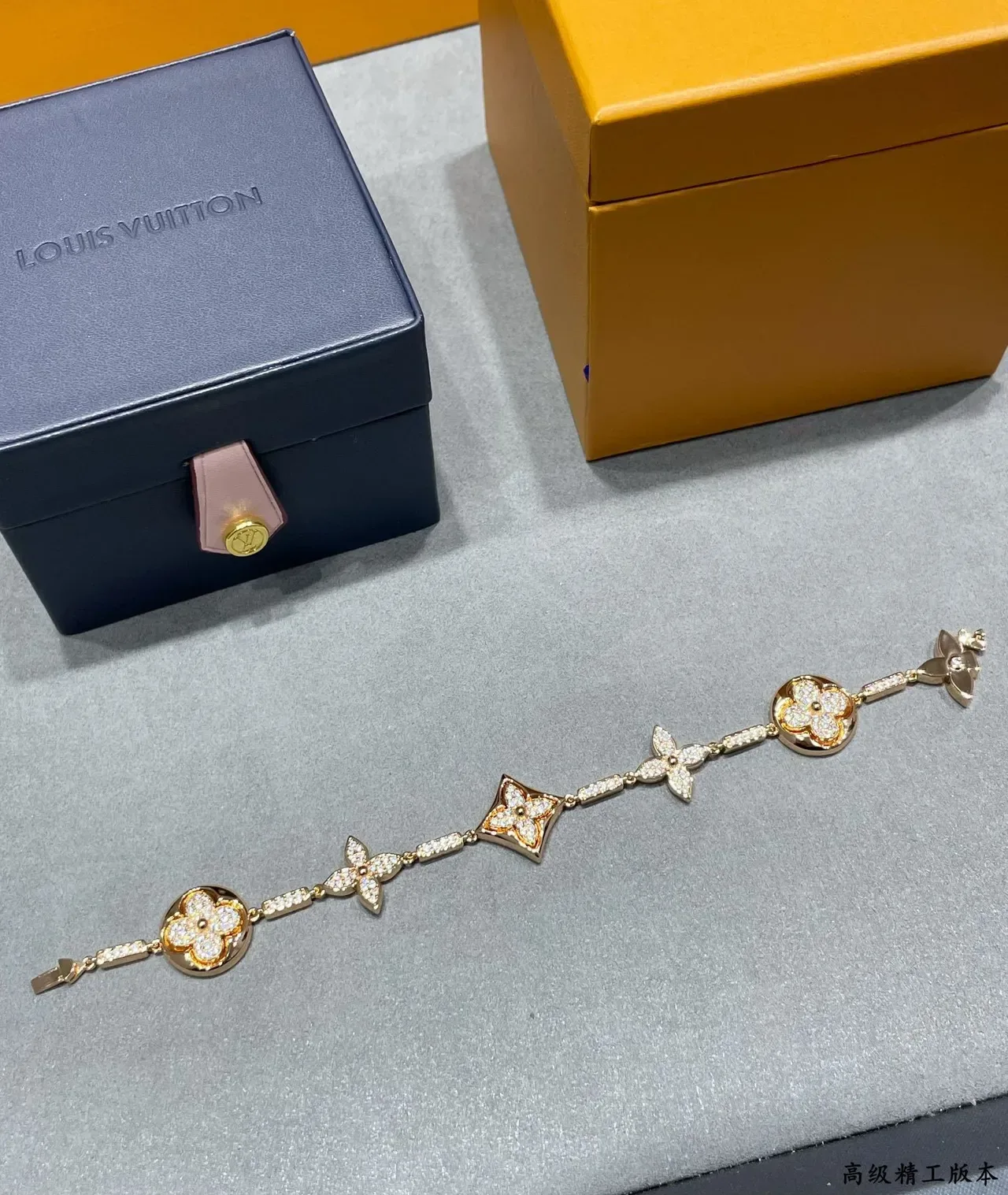 Louis Vuitton Floral Pavé Crystal Bracelet Gold Silver Links Mixed Metal Bracelet 3