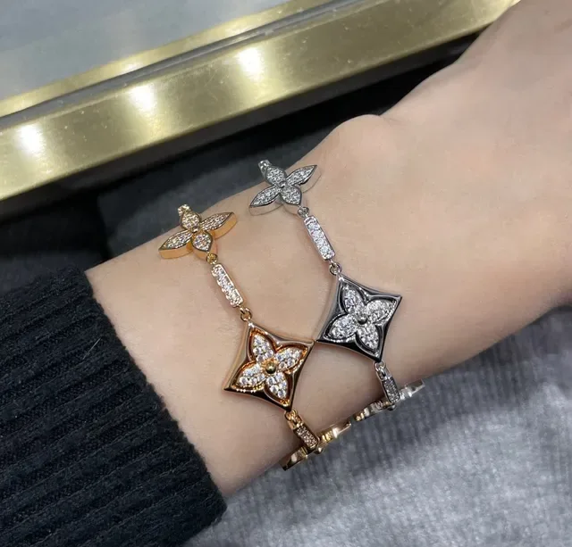 Louis Vuitton Floral Pavé Crystal Bracelet Gold Silver Links Mixed Metal Bracelet 8