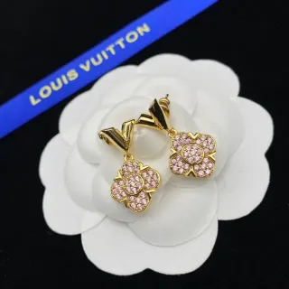 Louis Vuitton Floral Pavé Pink Crystal Gold-Tone Dangling Earrings