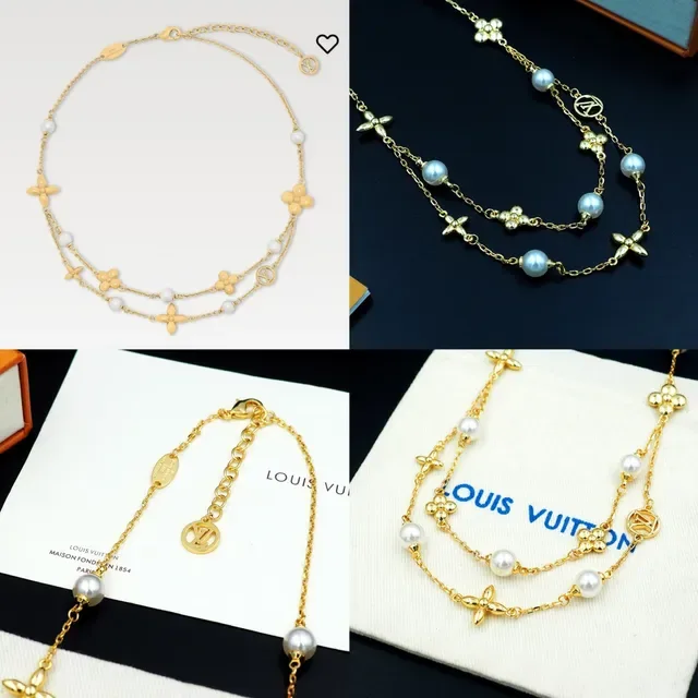 Louis Vuitton Flower Collection Pearl and Gold-Tone Floral Motif Necklace 10