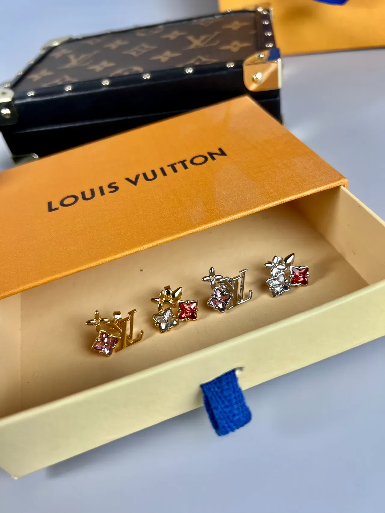 Louis Vuitton Flower Monogram Crystal Stud Earrings 2