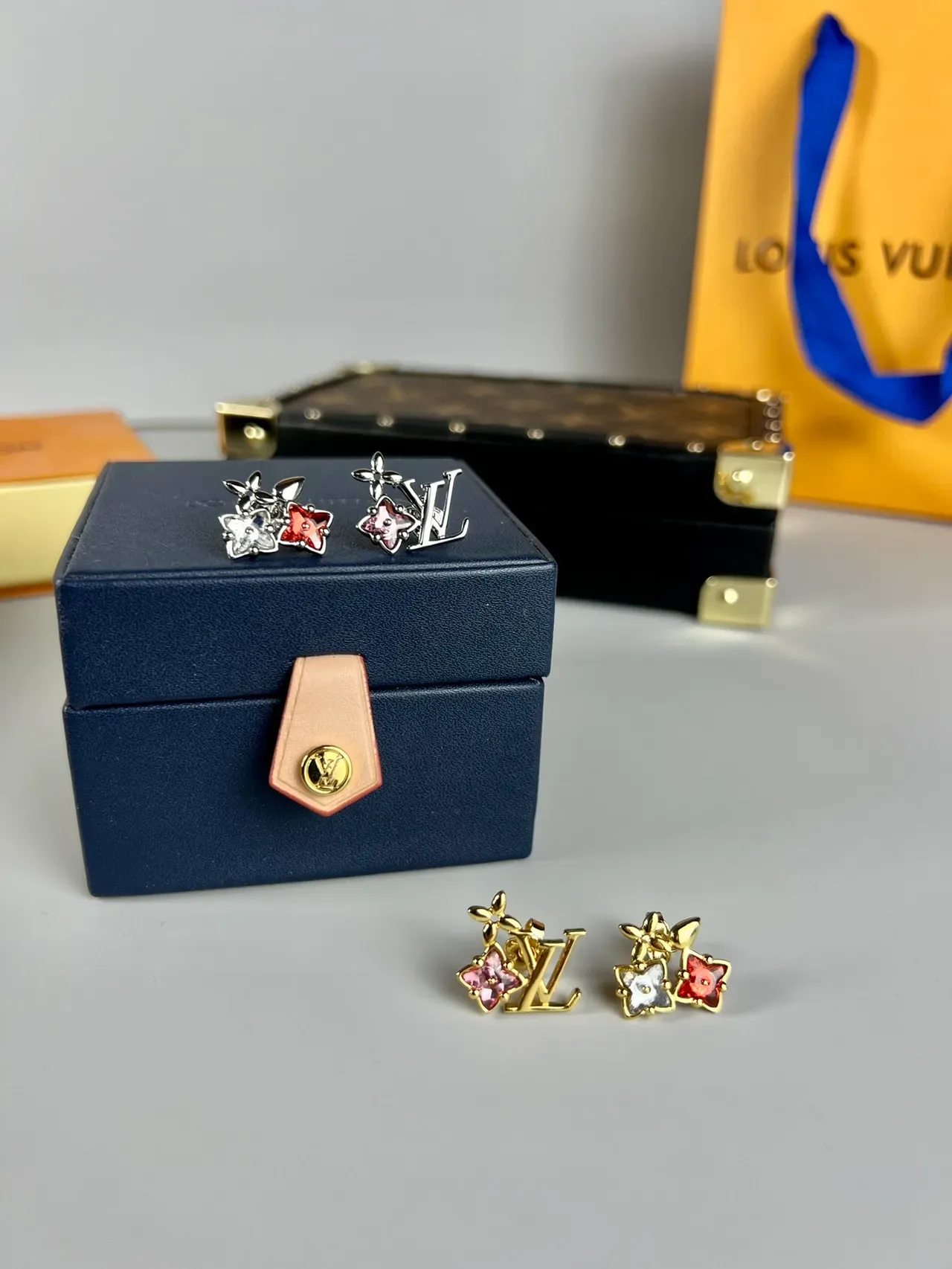 Louis Vuitton Flower Monogram Crystal Stud Earrings 3