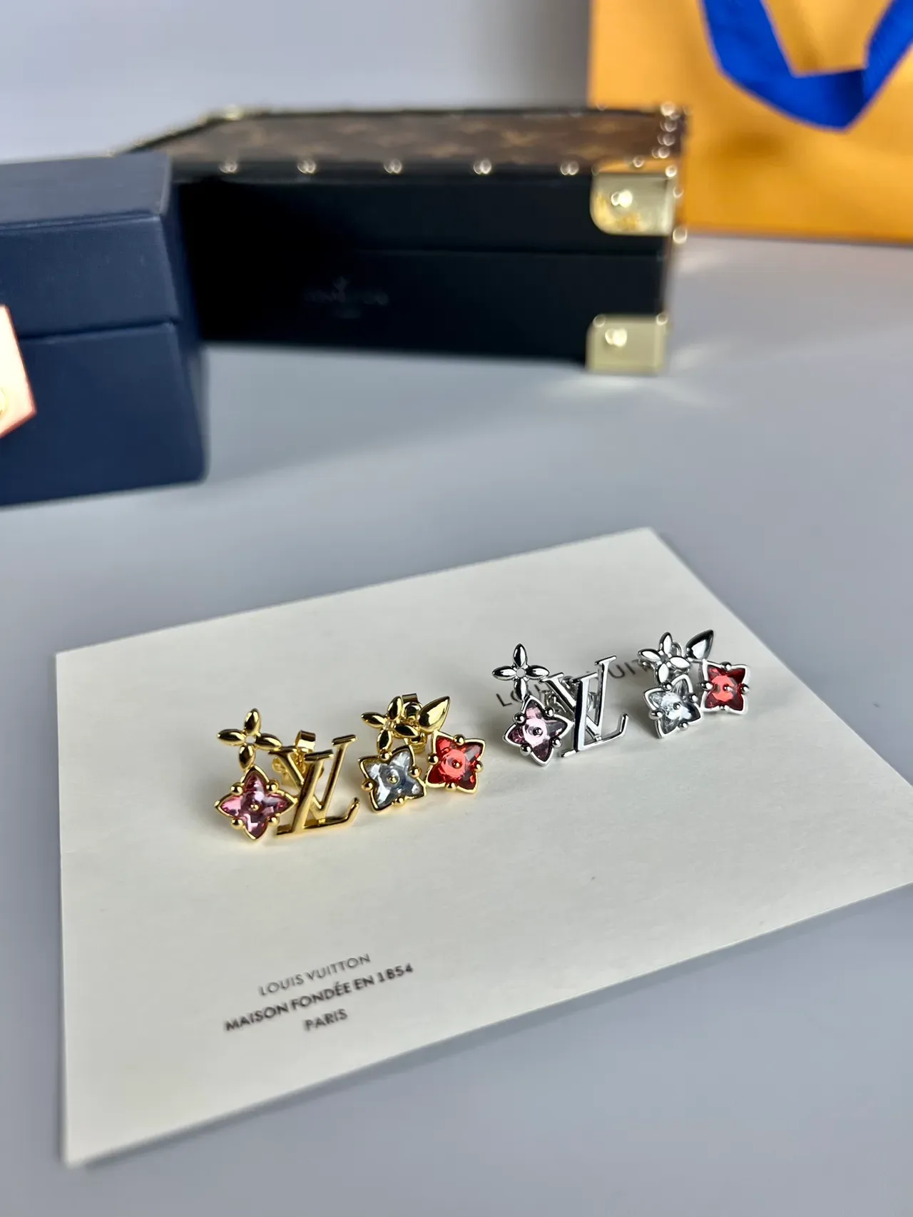 Louis Vuitton Flower Monogram Crystal Stud Earrings 4