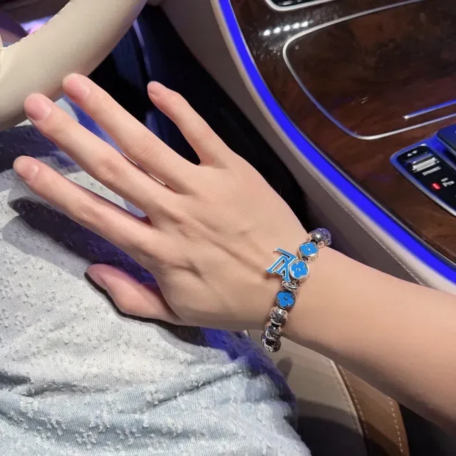 Louis Vuitton Flower Monogram Silver Blue Beaded Monogrammed Bracelet 2