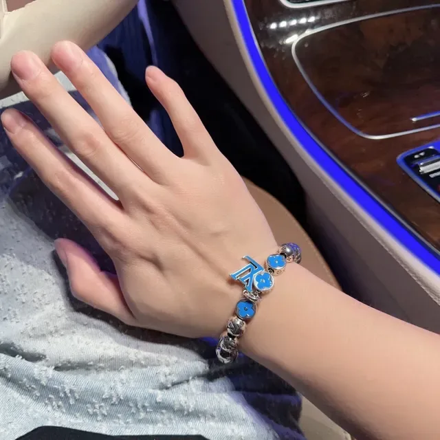Louis Vuitton Flower Monogram Silver Blue Beaded Monogrammed Bracelet 4