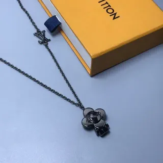 Louis Vuitton Flower Motif Black Metal Necklace