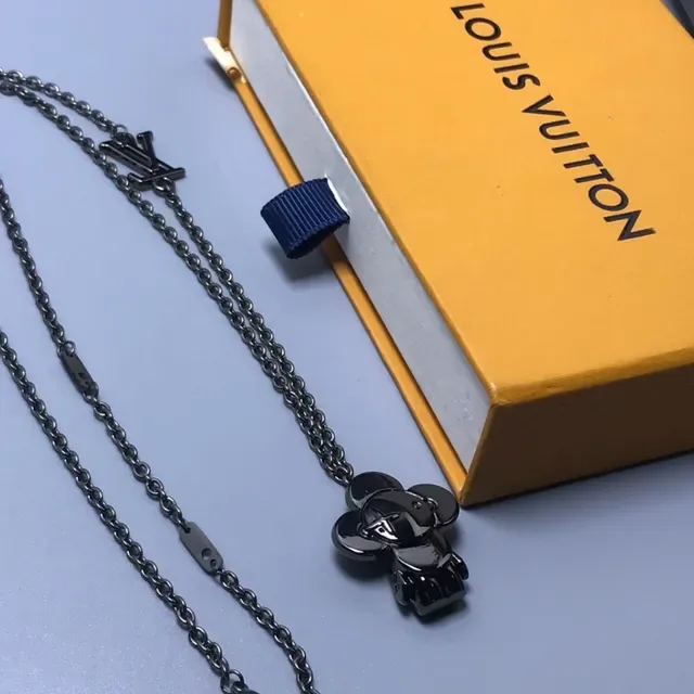 Louis Vuitton Flower Motif Black Metal Necklace 2