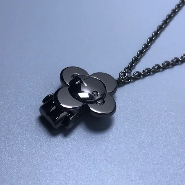 Louis Vuitton Flower Motif Black Metal Necklace 4