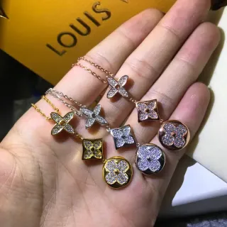 Louis Vuitton Flower Motif Crystal-Paved Pendant Necklaces