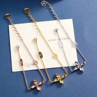 Louis Vuitton Flower Motif Gold Silver Chain-Link Four-Petal Pendant Bracelet