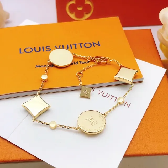 Bracelet Louis Vuitton Motif Floral Doré Émail Turquoise Cristal 2