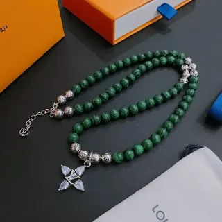 Louis Vuitton Flower Motif Malachite Bead Necklace