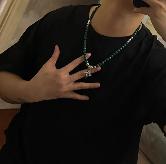Louis Vuitton Flower Motif Malachite Bead Necklace 2