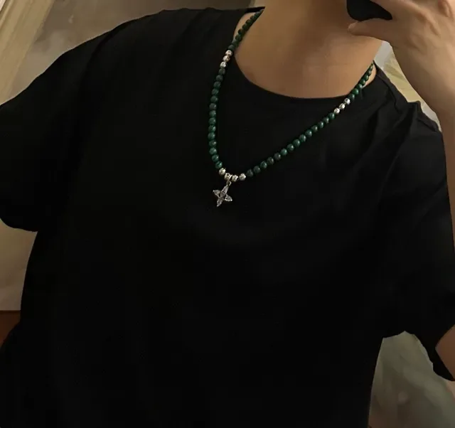 Louis Vuitton Flower Motif Malachite Bead Necklace 4