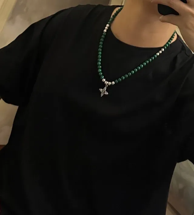 Louis Vuitton Flower Motif Malachite Bead Necklace 7