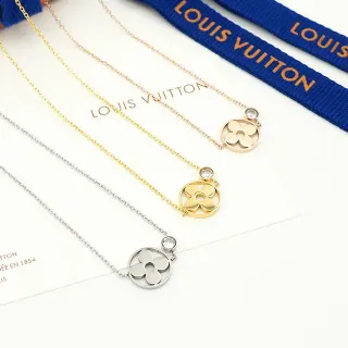 Louis Vuitton Flower Pendant Silver Gold Fine Chain Openwork Floral Necklace