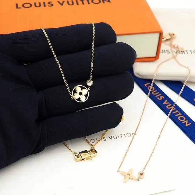 Louis Vuitton Flower Pendant Silver Gold Fine Chain Openwork Floral Necklace 2