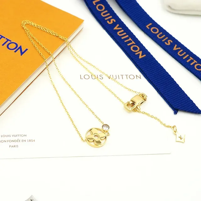 Louis Vuitton Flower Pendant Silver Gold Fine Chain Openwork Floral Necklace 4