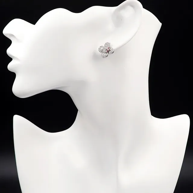 Louis Vuitton Flower Silver Red Pavé-Set Crystal Four-Petal Floral Motif Earrings 3