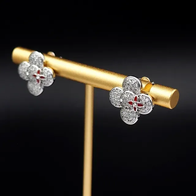 Louis Vuitton Flower Silver Red Pavé-Set Crystal Four-Petal Floral Motif Earrings 9