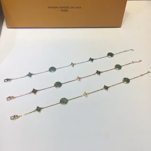 Louis Vuitton Flower & Star Green Malachite Charm Bracelet 3