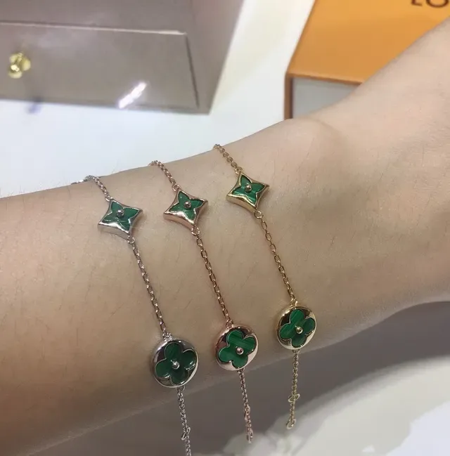 Louis Vuitton Flower & Star Green Malachite Charm Bracelet 7