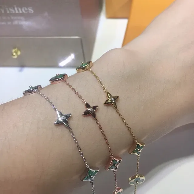 Louis Vuitton Flower & Star Green Malachite Charm Bracelet 8