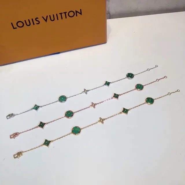 Louis Vuitton Flower & Star Green Malachite Charm Bracelet 11