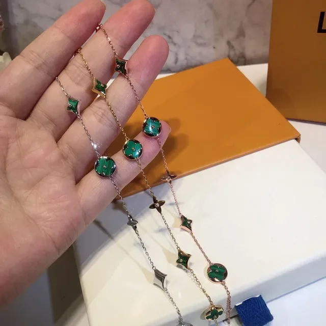 Louis Vuitton Flower & Star Green Malachite Charm Bracelet 13
