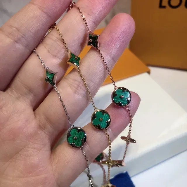 Louis Vuitton Flower & Star Green Malachite Charm Bracelet 14