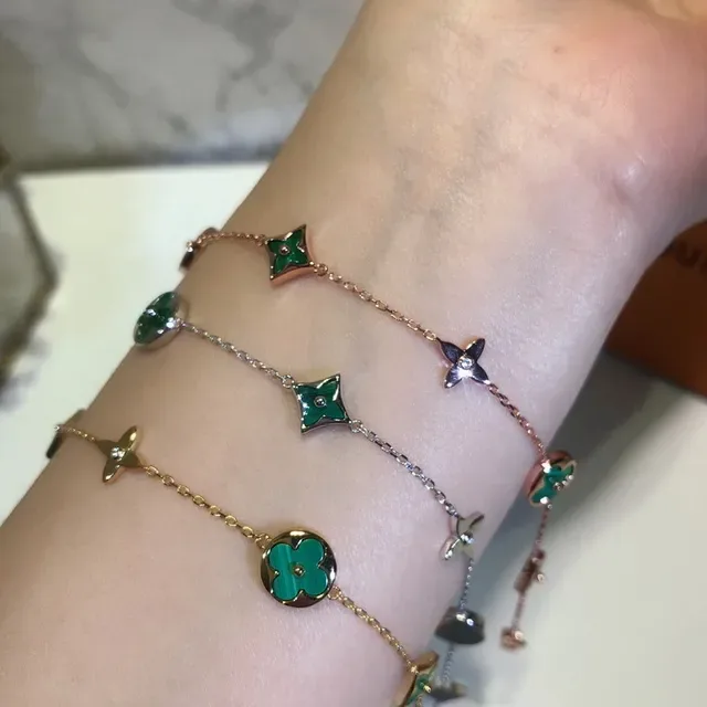Louis Vuitton Flower & Star Green Malachite Charm Bracelet 15