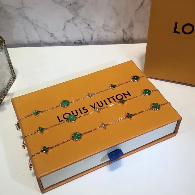 Louis Vuitton Flower & Star Green Malachite Charm Bracelet 18