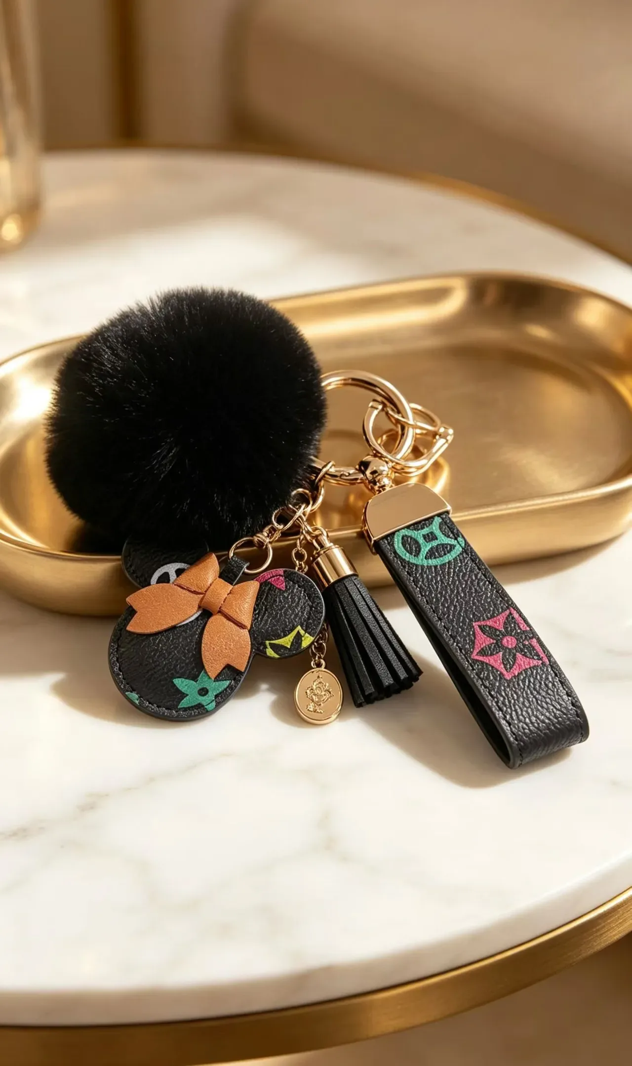 Louis Vuitton Giraffe Charm Black Multicolor Leather Monogram Flowers Handbag 4