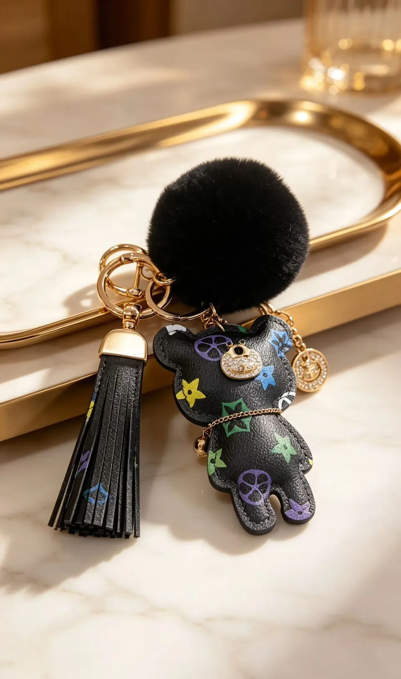 Louis Vuitton Giraffe Charm Black Multicolor Leather Monogram Flowers Handbag 9
