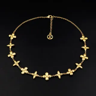 Louis Vuitton Gold Chain Four-Petal Floral Motifs Necklace