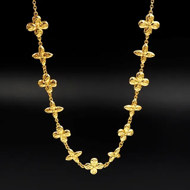 Louis Vuitton Gold Chain Four-Petal Floral Motifs Necklace 11