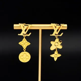 Louis Vuitton Gold Metal Asymmetrical Dangle Earrings