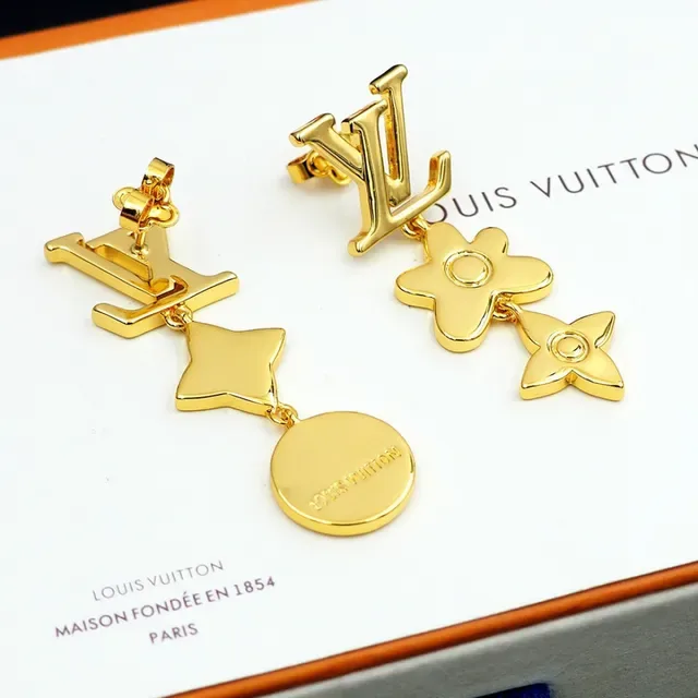 Louis Vuitton Gold Metal Asymmetrical Dangle Earrings 2