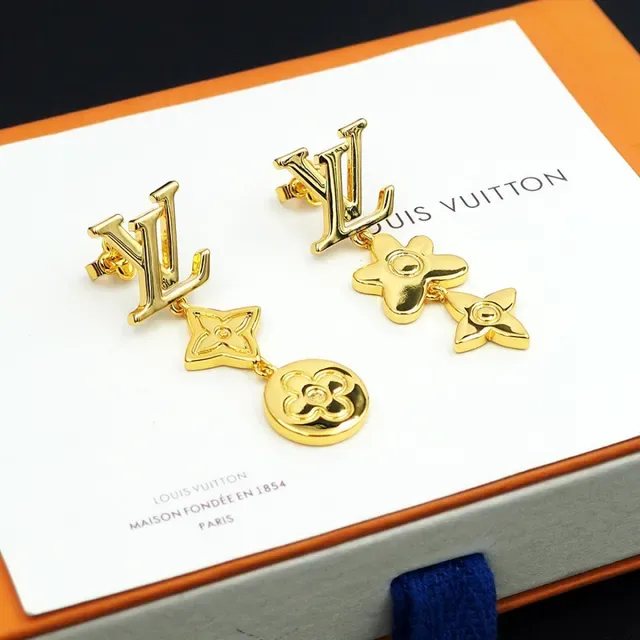 Louis Vuitton Gold Metal Asymmetrical Dangle Earrings 4