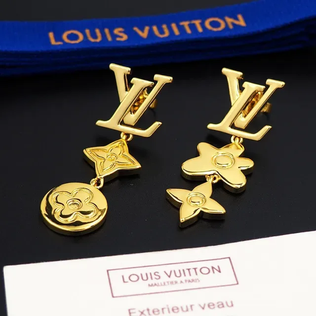 Louis Vuitton Gold Metal Asymmetrical Dangle Earrings 5