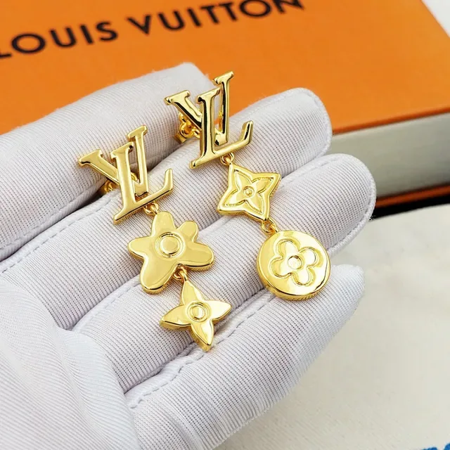 Louis Vuitton Gold Metal Asymmetrical Dangle Earrings 6