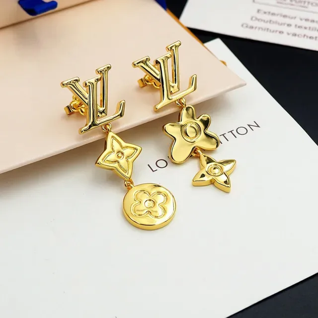 Louis Vuitton Gold Metal Asymmetrical Dangle Earrings 7
