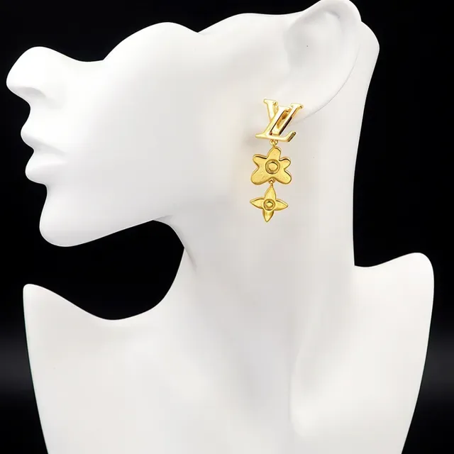Louis Vuitton Gold Metal Asymmetrical Dangle Earrings 8