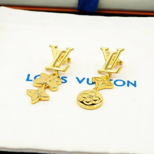 Louis Vuitton Gold Metal Asymmetrical Dangle Earrings 9